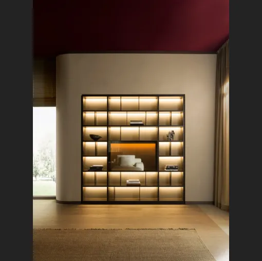 Libreria a muro componibile in laccato opaco con schienali in specchio bronzato 505 UP SYSTEM 10 di Molteni & C