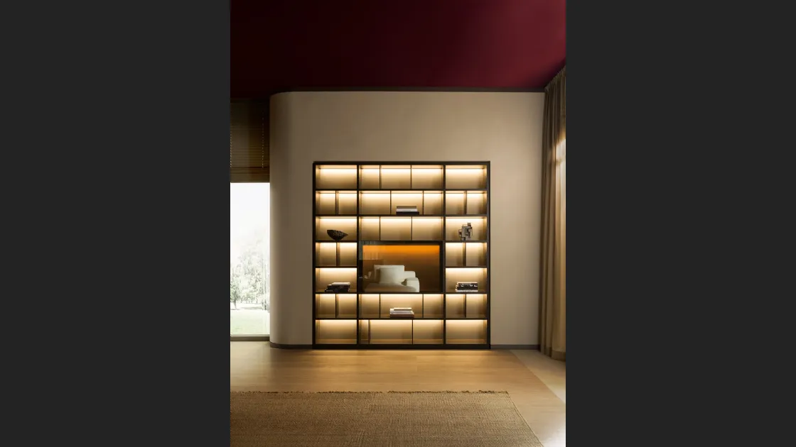 Libreria a muro componibile in laccato opaco con schienali in specchio bronzato 505 UP SYSTEM 10 di Molteni & C