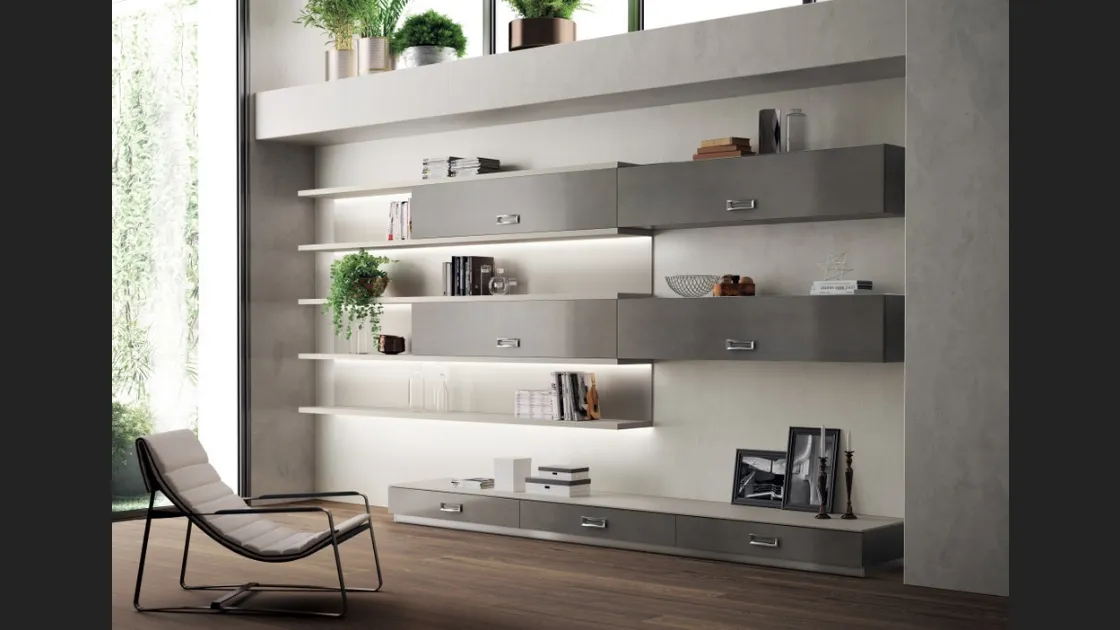 Libreria Living Exclusiva in laccato ossidato Stained Steel di Scavolini