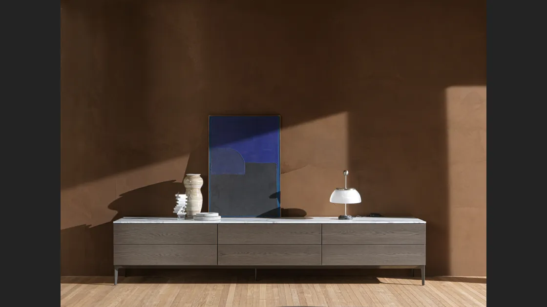 Madia bassa 505 Up Sideboard 03 in legno con top in marmo di Molteni & C