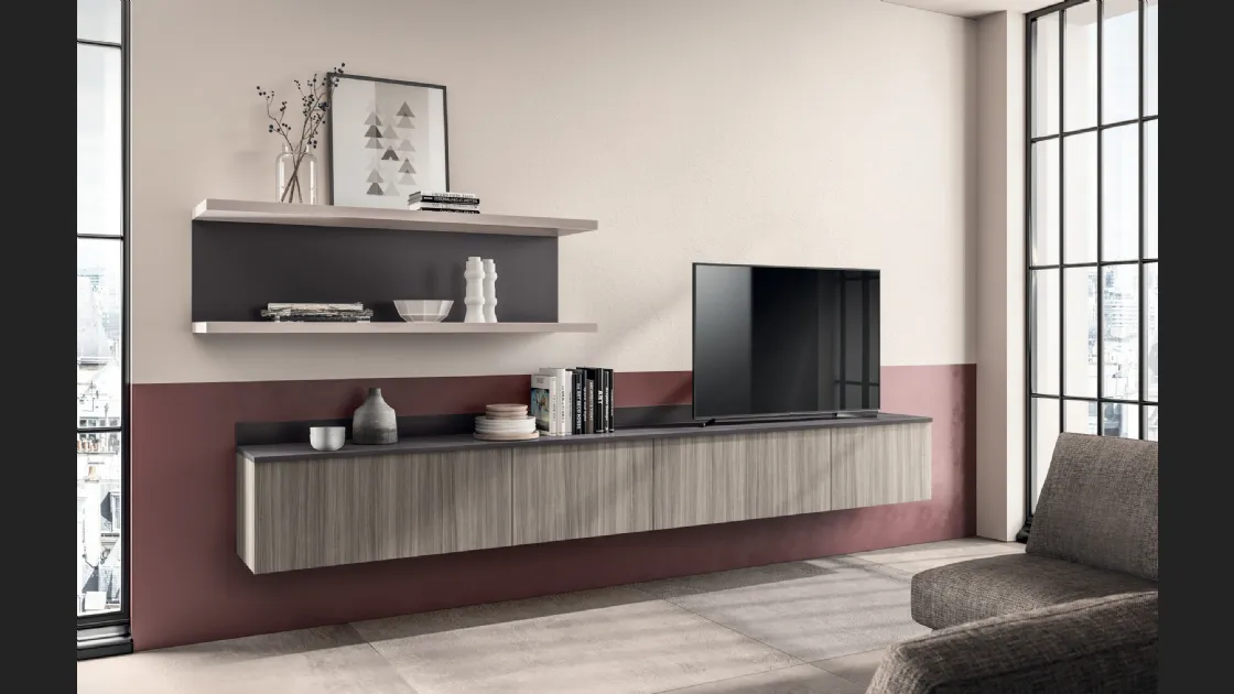 Parete Attrezzata sospesa Living Easy Urban in decorativo Eucalipto Taj di Scavolini