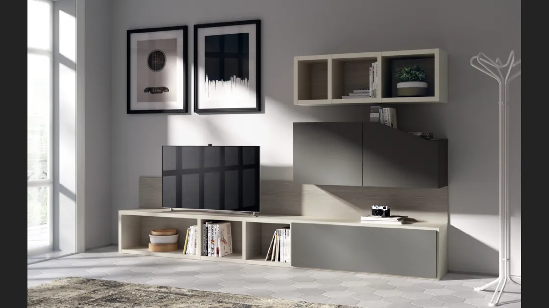 Parete Attrezzata Living Flux in laccato opaco Grigio Titanio di Scavolini