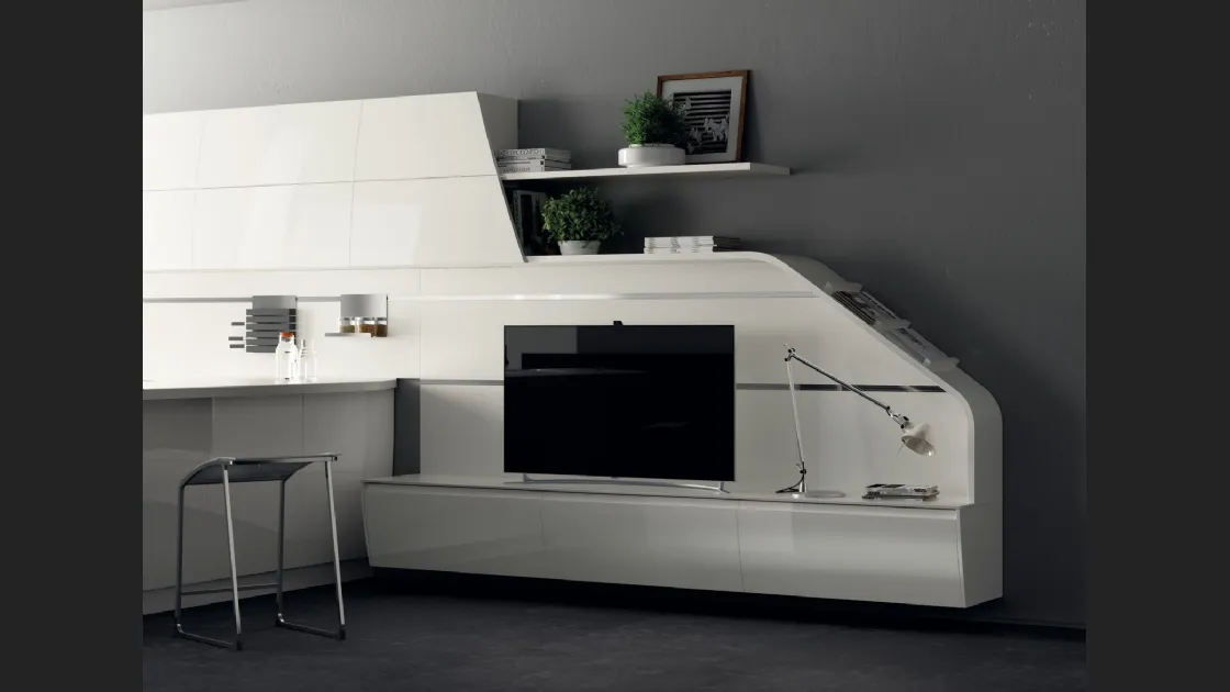 Parete Attrezzata Living Flux in Laccato lucido Bianco Prestige di Scavolini