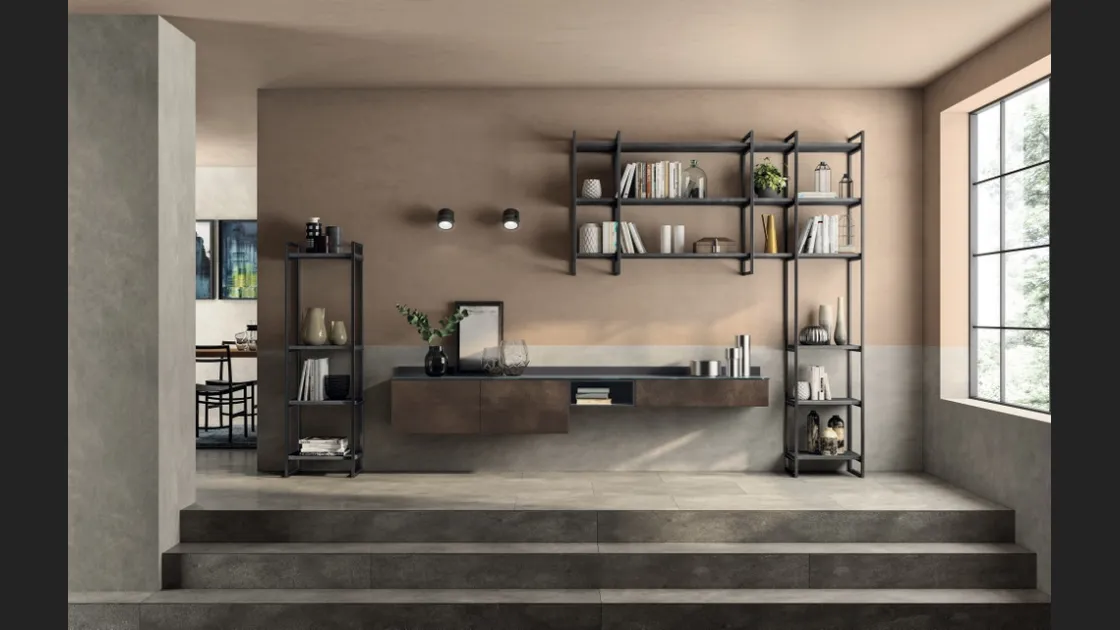 Parete Attrezzata sospesa Living Liberamente in decorativo Oxide Bronze di Scavolini