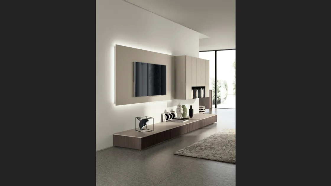 Parete Attrezzata Living Sax in decorativo Noce e laccato Visone di Scavolini