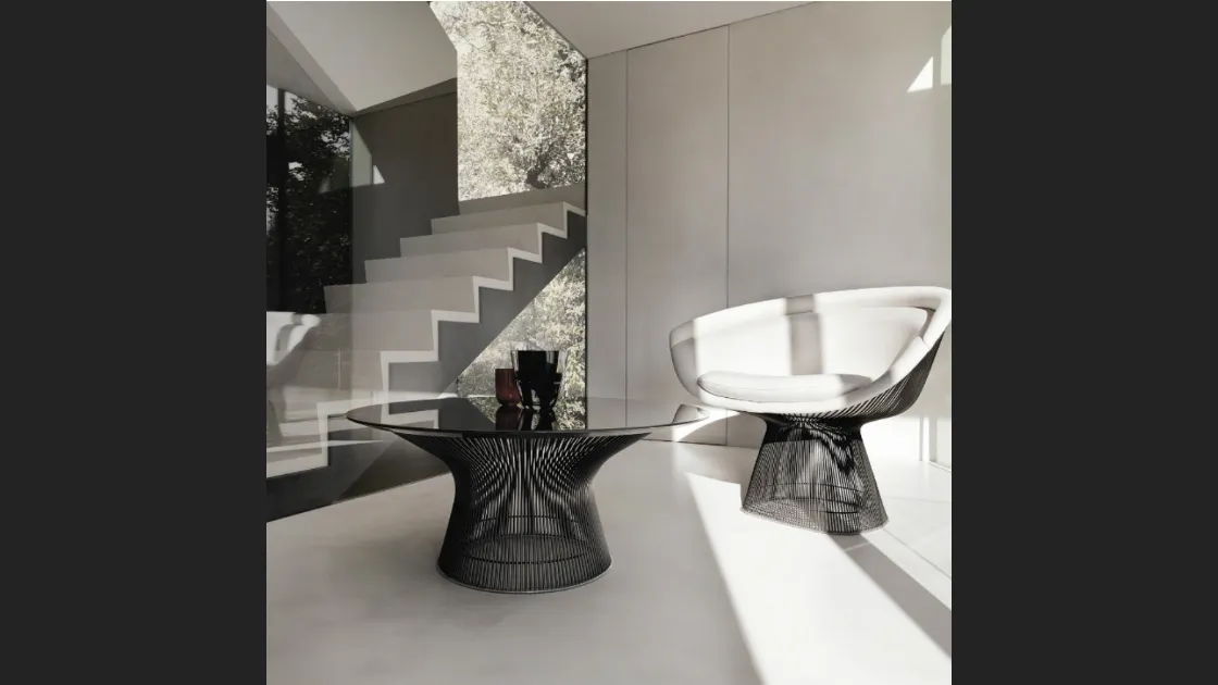 Poltroncina in tessuto Bianco e metallo Platner Lounge Chair di Knoll