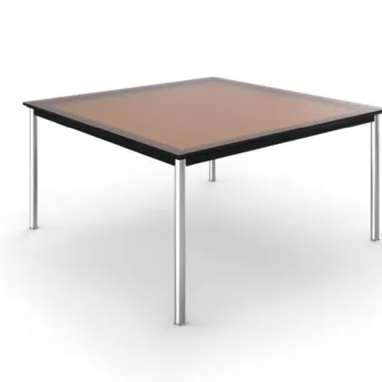 Tavolo Table en Tube con piano in vetro e base in acciaio cromato lucido di Cassina