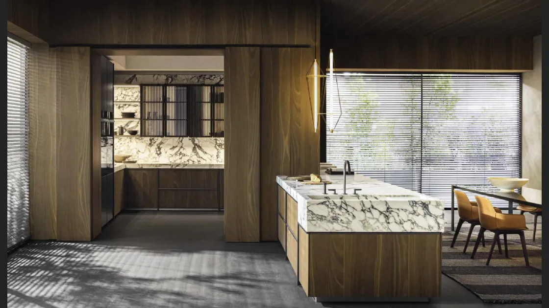 Cucina Design con penisola Intersection in Rovere Thermo di Dada