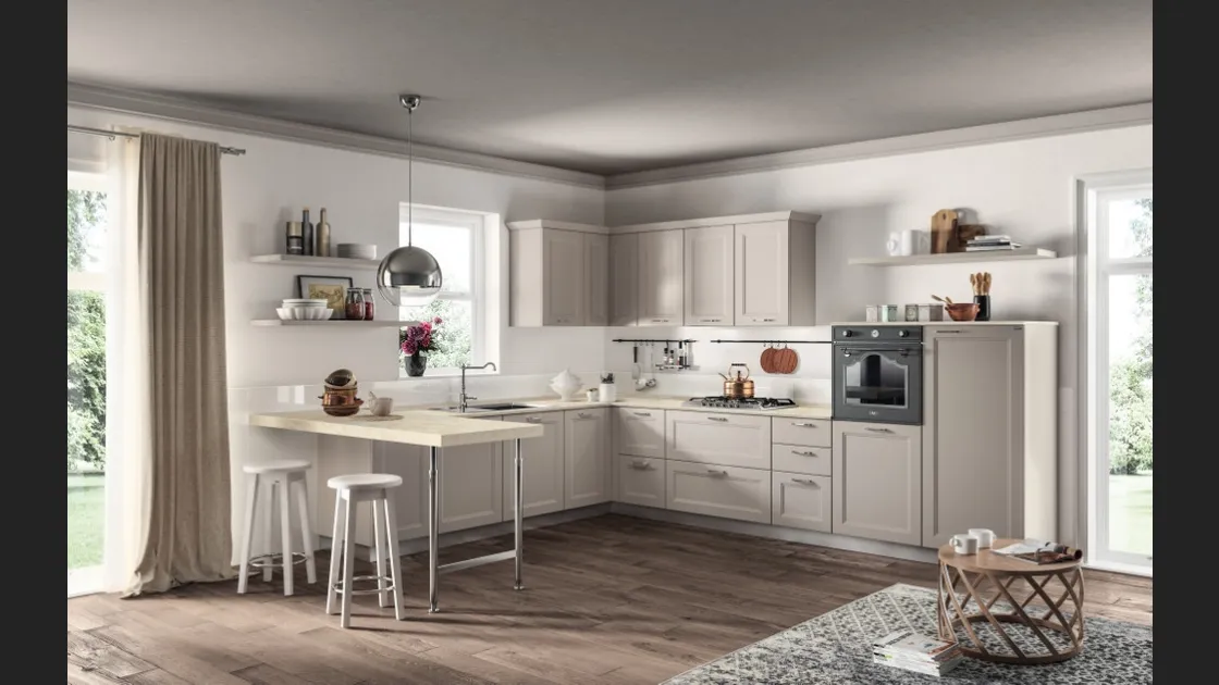 Cucina Moderna angolare con penisola Colony in laccato opaco Sabbia di Scavolini