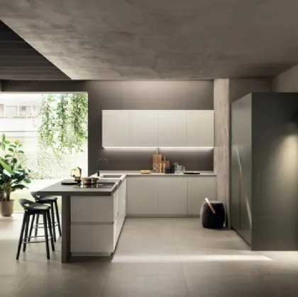 Cucina Moderna DeLinea in laccato Bianco e gres Calce Grigio di Scavolini