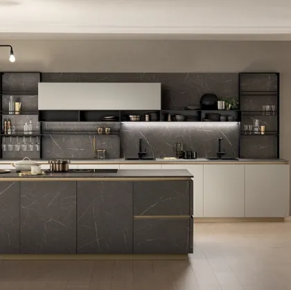 Cucina Moderna DeLinea in Pietra Grey e Grigio Chiaro opaco di Scavolini