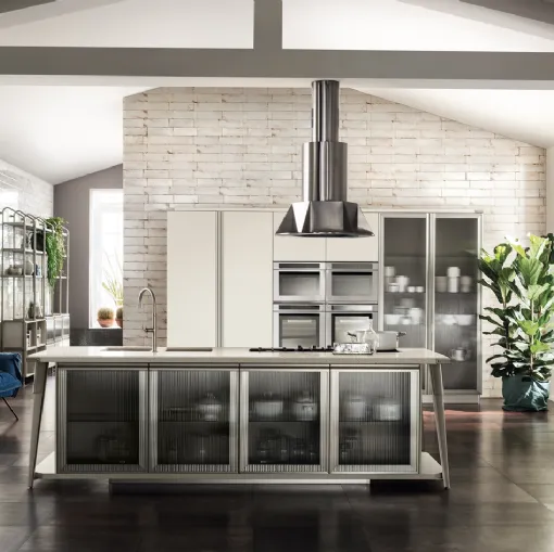 Cucina Moderna Diesel Open Workshop con Top in Quarz Motley di Scavolini