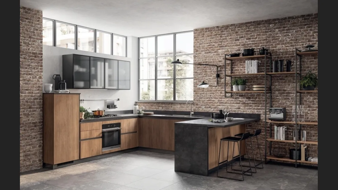 Cucina Moderna con penisola Evolution Rovere Land di Scavolini