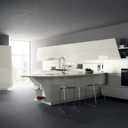 Cucina Moderna con penisola Flux Swing in Bianco lucido di Scavolini