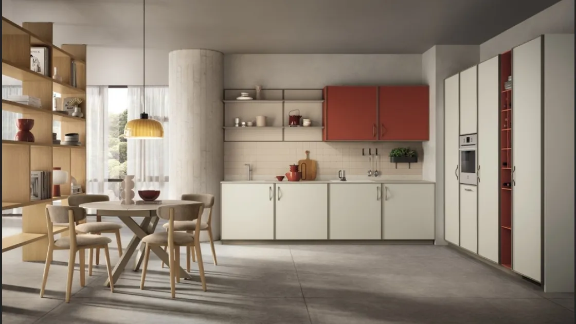 Cucina Moderna Jeometrica in decorativo Bianco Puro e Paprika di Scavolini