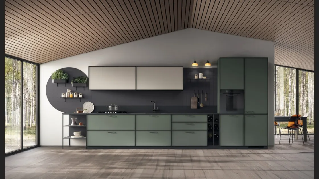 Cucina Moderna Jeometrica in decorativo Selva e Soft Beige di Scavolini