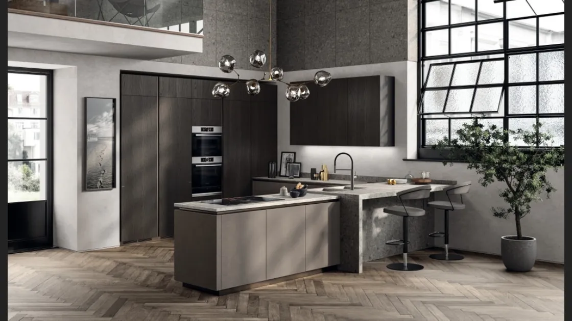 Cucina Moderna Liberamente in Biomalta Argilla Agra e Rovere Carbone di Scavolini