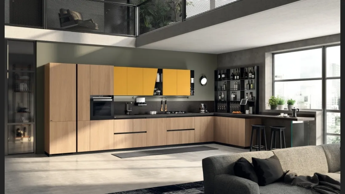 Cucina Moderna Liberamente Rovere Grano e Giallo Senape di Scavolini