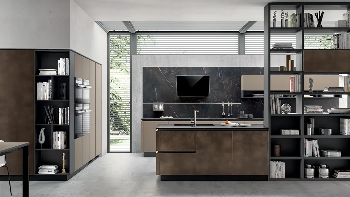 Cucina Moderna Liberamente Grigio Selce e Oxide Bronze di Scavolini