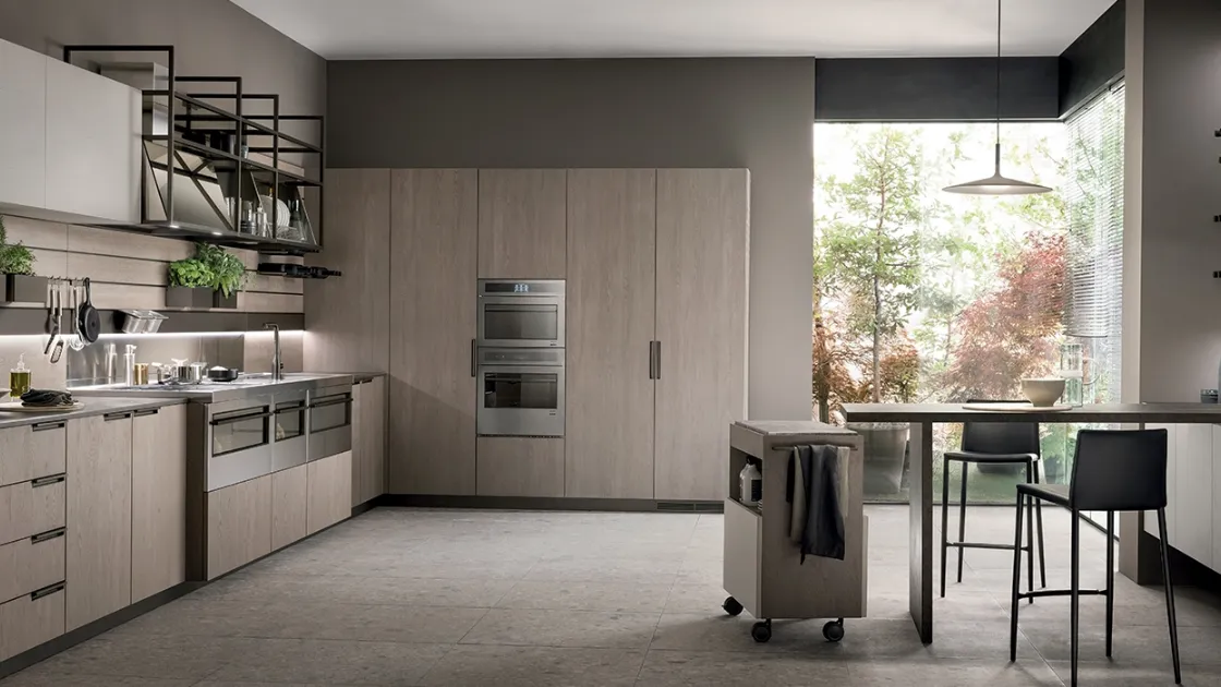 Cucina Moderna Mia in Rovere Gessato e Biomalta Argilla Lima di Scavolini