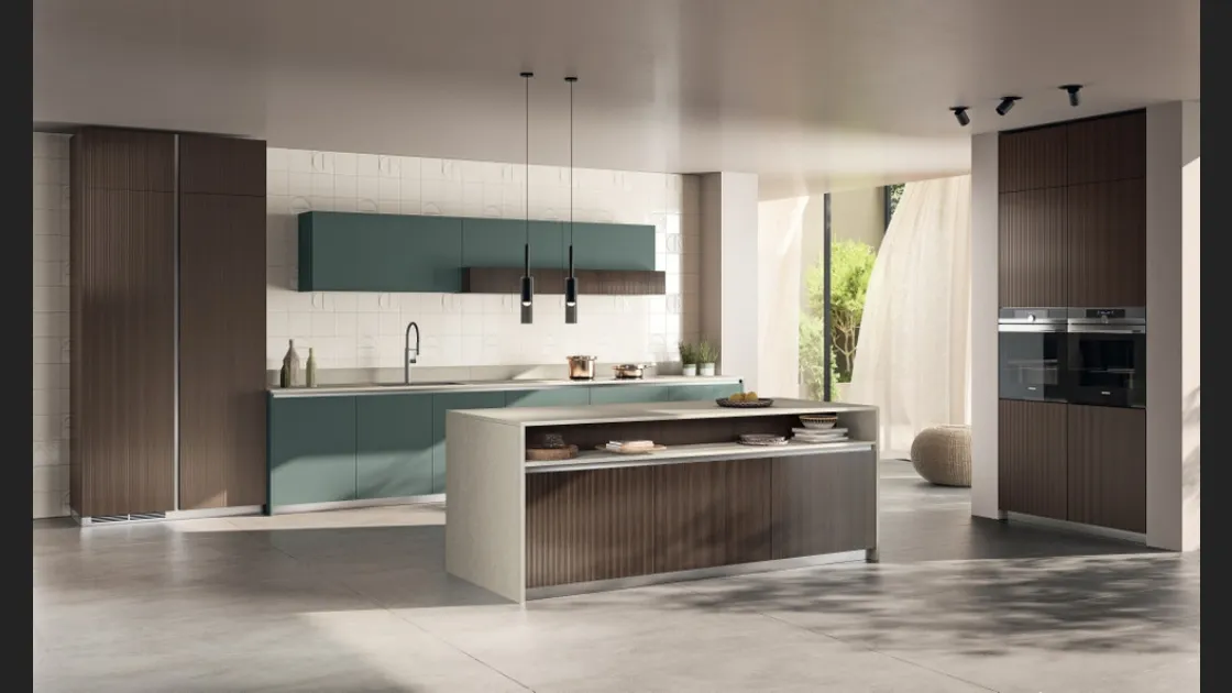 Cucina Moderna in decorativo Mira Lodge e Fenix Verde Comodoro di Scavolini