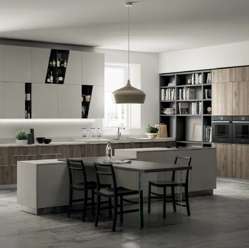 Cucina Moderna Mood in Rovere Season con Isola Azimut di Scavolini