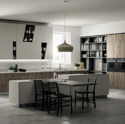 Cucina Moderna Mood in Rovere Season con Isola Azimut di Scavolini