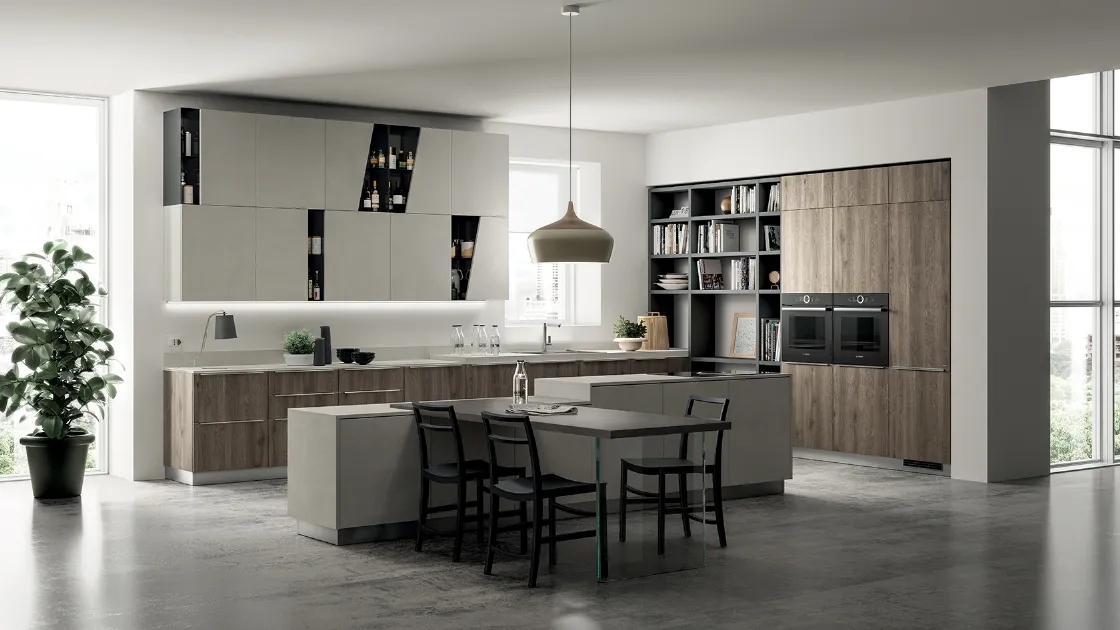 Cucina Moderna Mood in Rovere Season con Isola Azimut di Scavolini