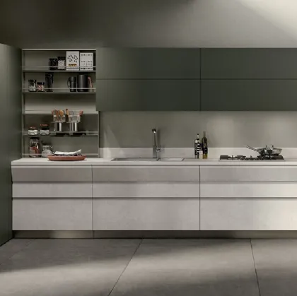 Cucina Moderna Motus in Pietra Solar e laccato opaco Verde Minerale di Scavolini