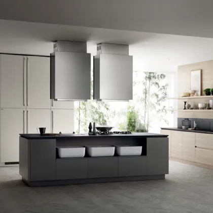 Cucina Moderna Qi in laccato Grigio Titanio, Grigio Chiaro e Olmo Hono di Scavolini