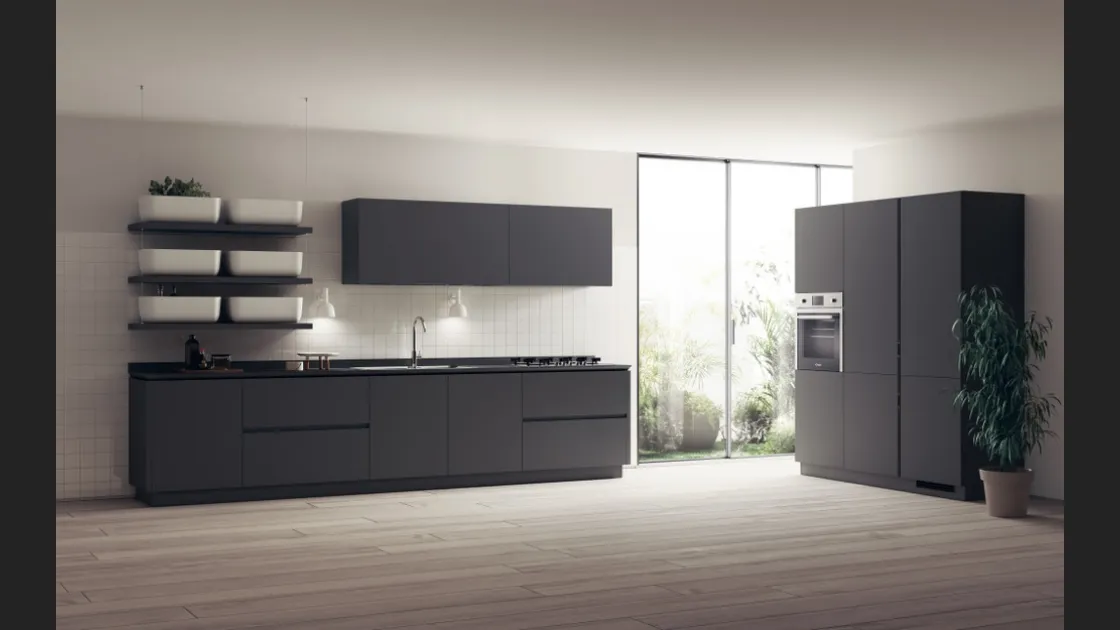 Cucina Moderna Qi in laccato opaco Grigio Ferro di Scavolini