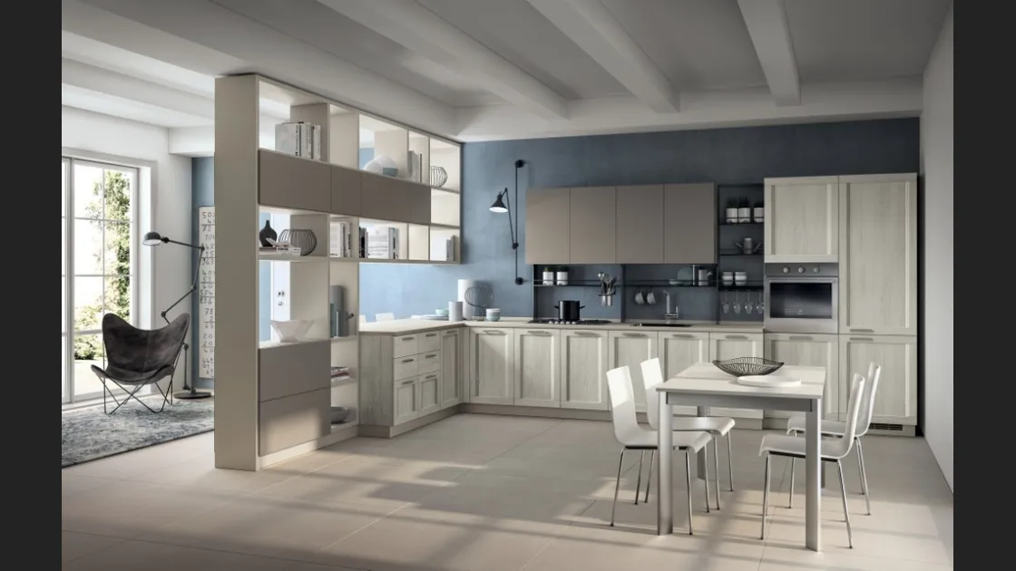 Cucina moderna angolare Sax in decorativo Rovere Artic e laccato opaco di Scavolini