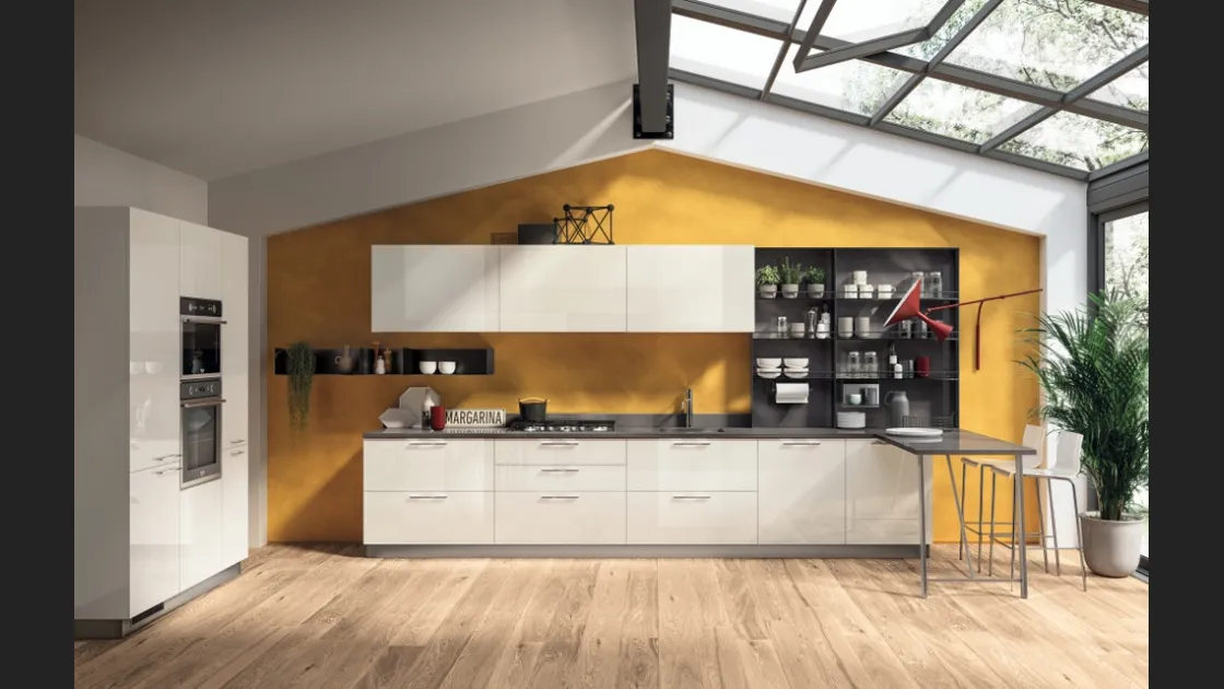 Cucina Moderna con penisola Sax in laccato lucido Bianco di Scavolini