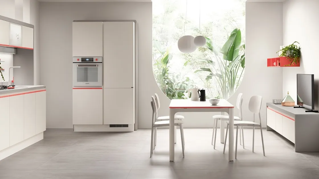 Cucina Moderna Dandy Plus Bianco con maniglia Rosso Corallo di Scavolini