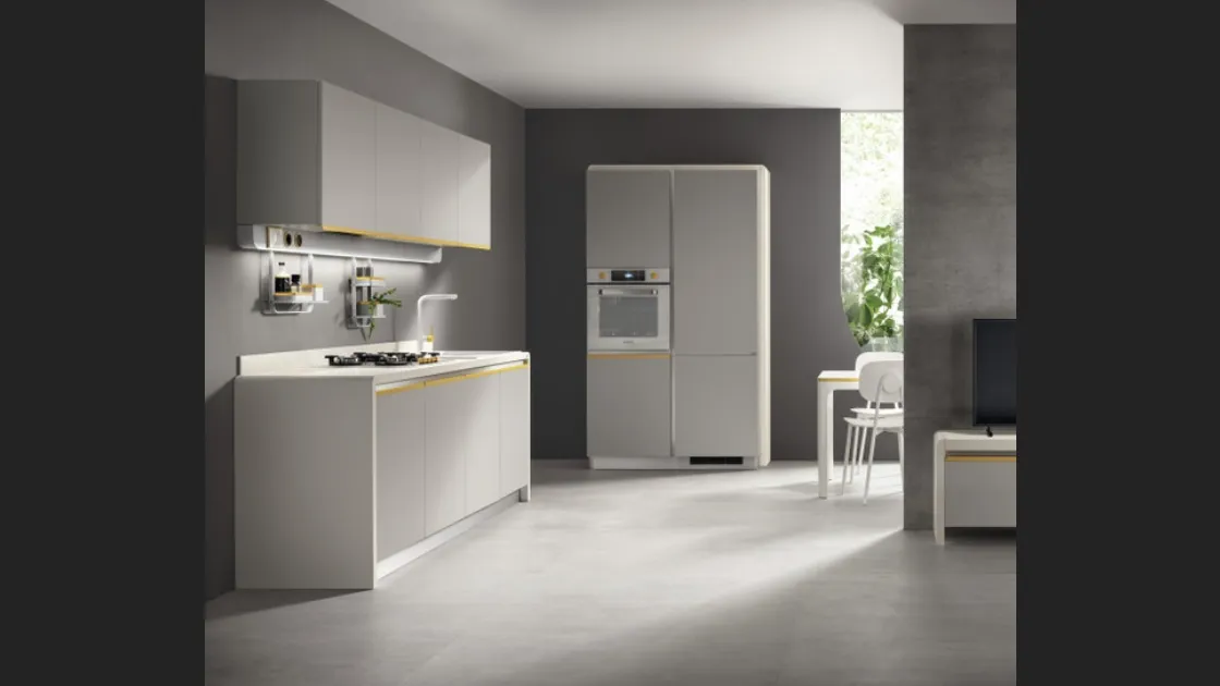 Cucina Moderna Dandy Plus Grigio con maniglia Giallo Senape di Scavolini