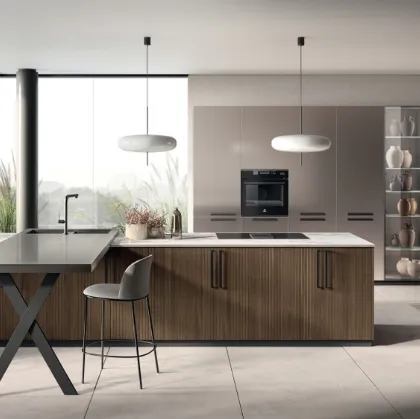 Cucina Moderna con isola e penisola Musa in Rovere Pecan di Scavolini