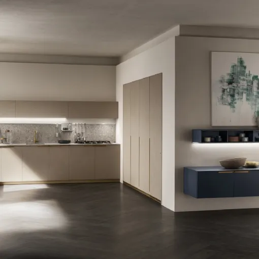 Cucina su misura Mia in Biomalta Argilla Dehli e Blu Moon di Scavolini