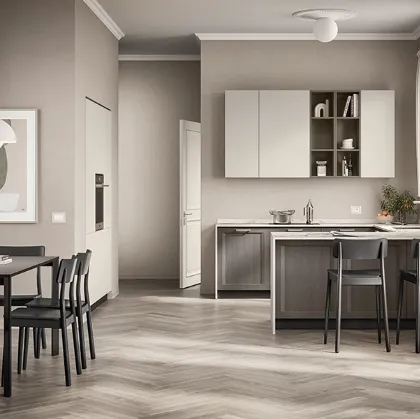 Cucina su misura con penisola Sax in decorativo Rovere Town di Scavolini