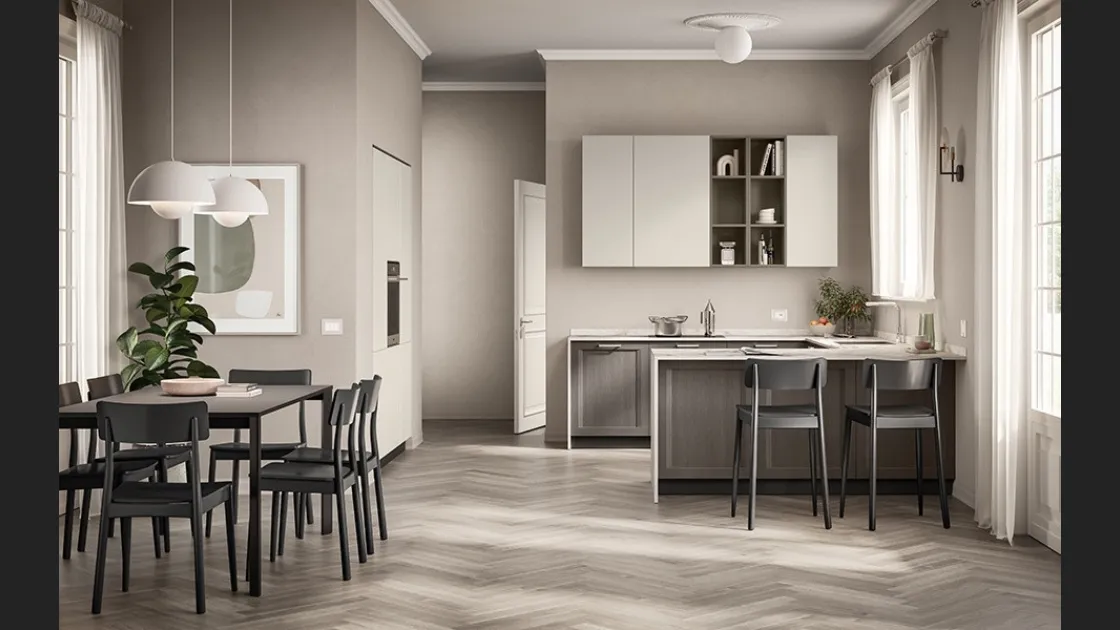 Cucina su misura con penisola Sax in decorativo Rovere Town di Scavolini