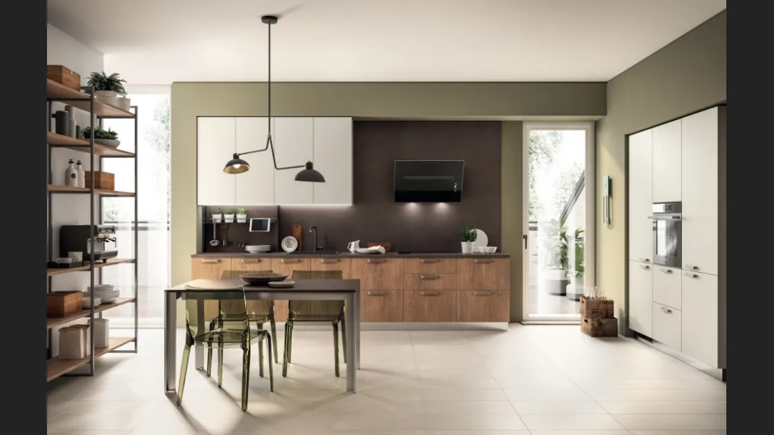 Cucina su misura Sax in decorativo Rovere Land e Nebbia di Scavolini