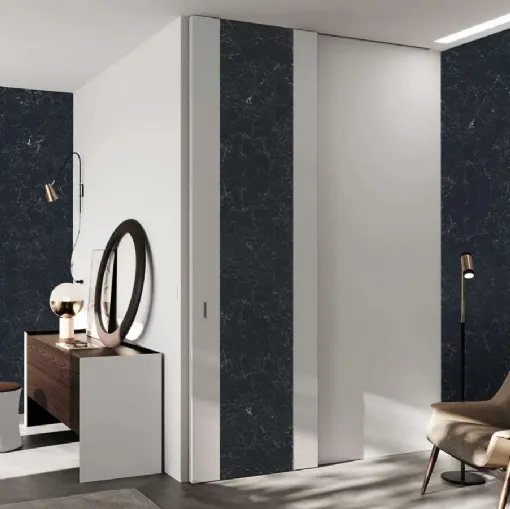 Porta per interni Fusion Madeira Nero Greco con inserto in ceramica di Bertolotto