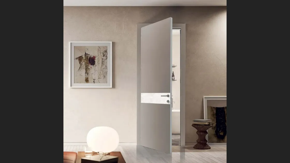 Porta per interni Fusion Nosy Diamond Cream con inserto in ceramica di Bertolotto