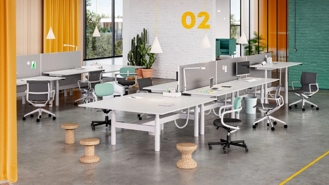 Scrivania Operativa in melaminico bianco Tyde 2 Workstations di Vitra